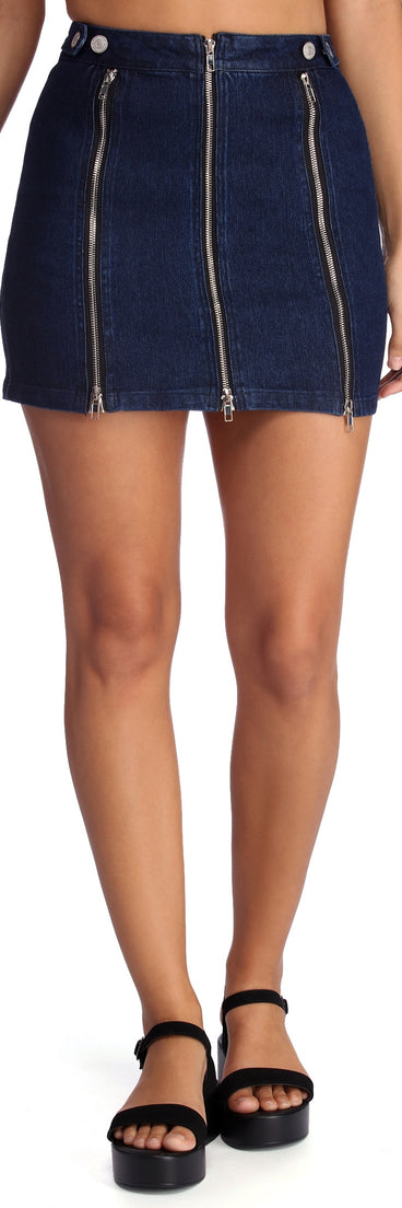 Zip With It Denim Skirt for 2022 festival outfits, festival dress, outfits for raves, concert outfits, and/or club outfits