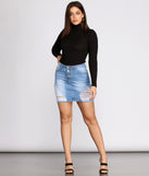 Stressed N' Distressed Denim Mini Skirt provides a stylish start to creating your best summer outfits of the season with on-trend details for 2023!