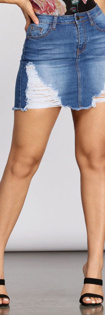 Keep On Keepin' On Distressed Denim Mini Skirt is a trendy pick to create 2023 festival outfits, festival dresses, outfits for concerts or raves, and complete your best party outfits!