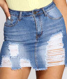 With fun and flirty details, Super Distressed Denim Mini Skirt shows off your unique style for a trendy outfit for the summer season!