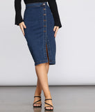 Denim Button Up Midi Skirt provides a stylish start to creating your best summer outfits of the season with on-trend details for 2023!