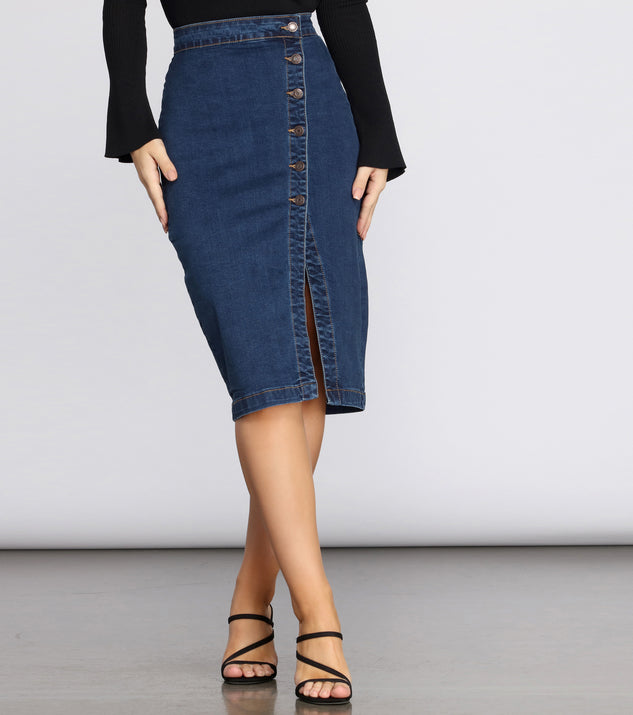 Denim Button Up Midi Skirt Windsor
