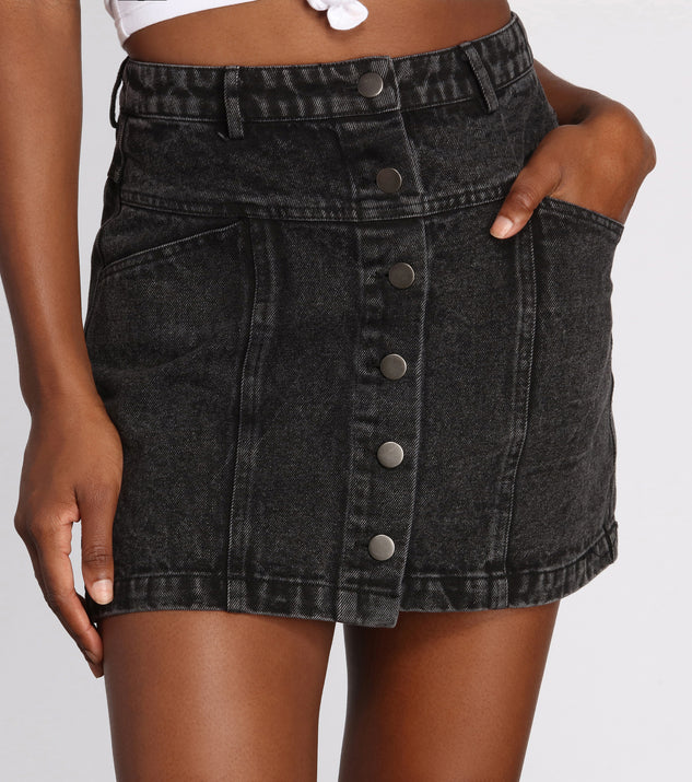 Babe Alert Button Front Jean Mini Skirt is a trendy pick to create 2023 festival outfits, festival dresses, outfits for concerts or raves, and complete your best party outfits!