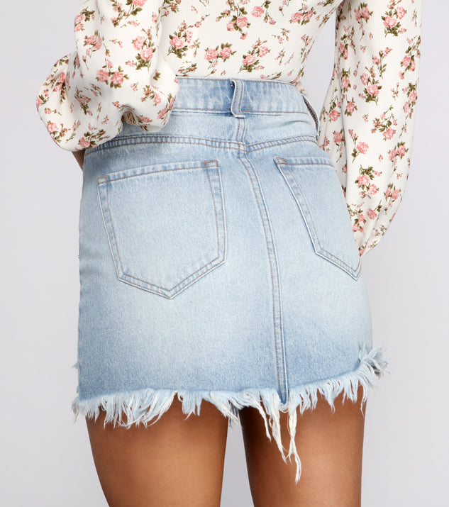 ミニスカート [Cest Moidew] Flower denim layered skirt Multi-Layered Frayed Button-Up Denim Mini Skirt – BOUGIE GLITTER