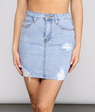 On-Trend Destructed Denim Mini Skirt for 2023 festival outfits, festival dress, outfits for raves, concert outfits, and/or club outfits