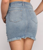 Destructed Glam Denim Mini Skirt provides a stylish start to creating your best summer outfits of the season with on-trend details for 2023!