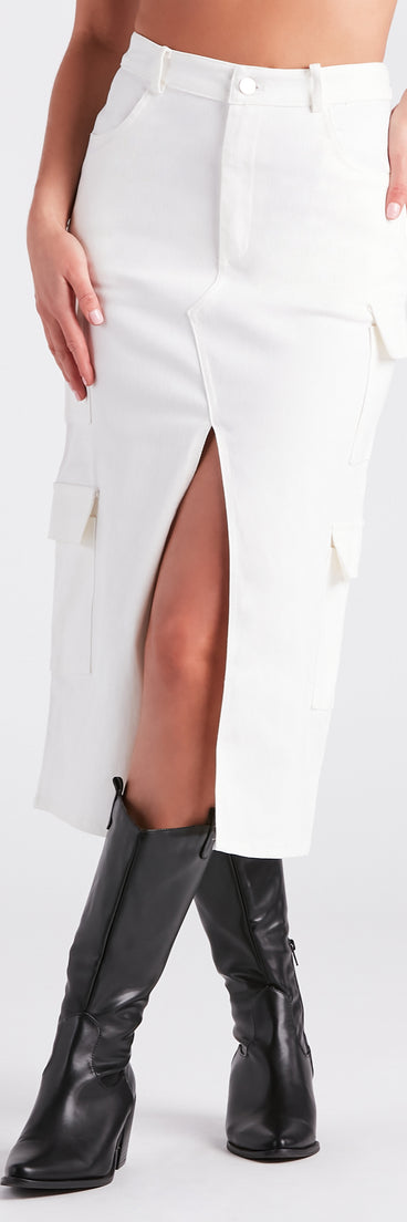 Stand In Command Cargo Denim Midi Skirt