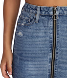 Zip Front Jean Skirt for 2022 festival outfits, festival dress, outfits for raves, concert outfits, and/or club outfits