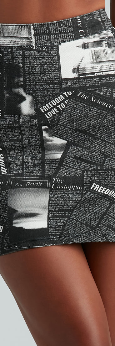 Breaking News Denim Slit Mini Skirt