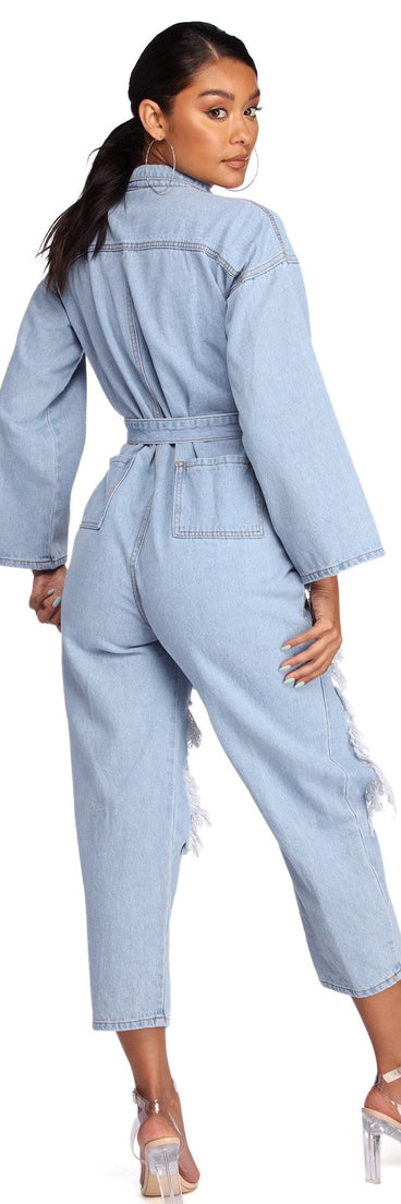 Feeling Fierce Distressed Denim Jumpsuit for 2022 festival outfits, festival dress, outfits for raves, concert outfits, and/or club outfits