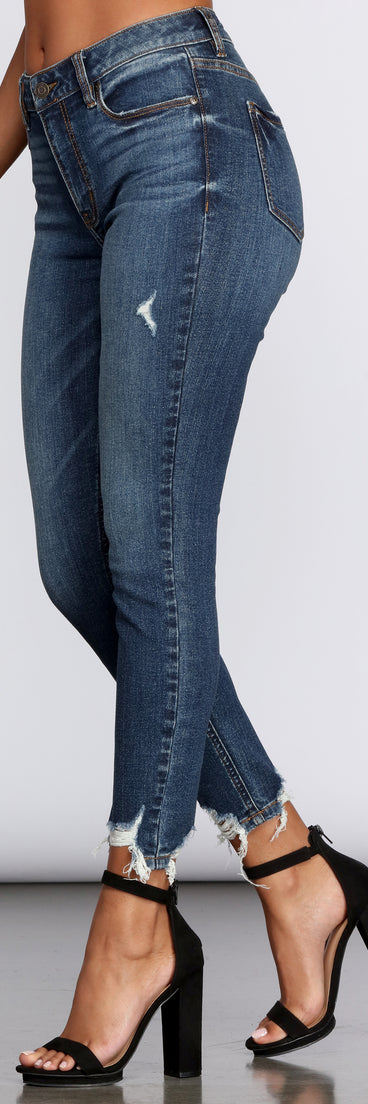 Clara High Rise Destructed Hem Skinny Jeans for 2022 festival outfits, festival dress, outfits for raves, concert outfits, and/or club outfits