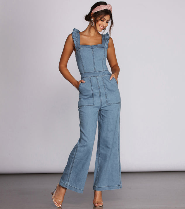 Head of Class- Denim Jumpsuit with Ankle Straps