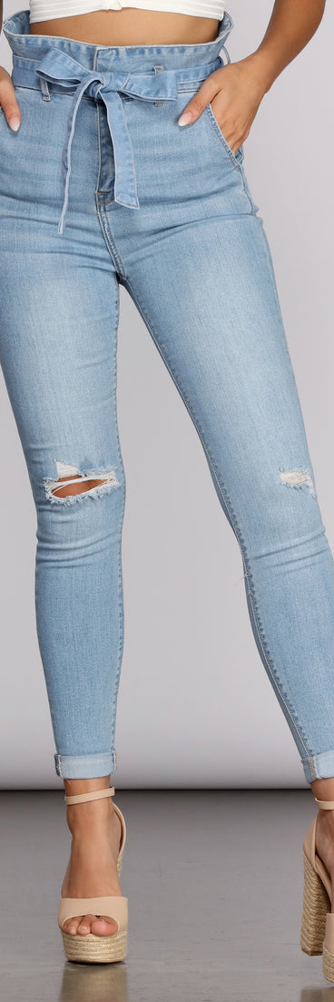 Rise Higher Paperbag Skinny Jeans for 2023 festival outfits, festival dress, outfits for raves, concert outfits, and/or club outfits