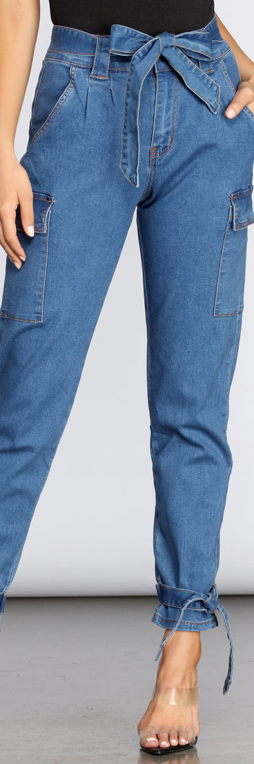 Tie Waist Cargo Style Denim Joggers for 2022 festival outfits, festival dress, outfits for raves, concert outfits, and/or club outfits