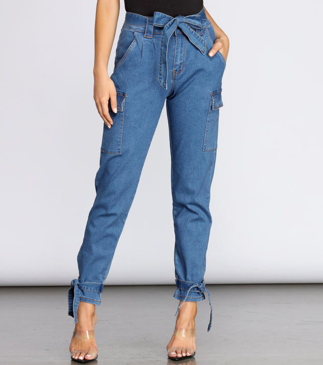 Tie Waist Cargo Style Denim Joggers for 2022 festival outfits, festival dress, outfits for raves, concert outfits, and/or club outfits