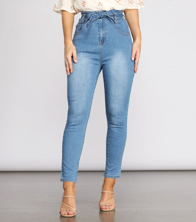 High Rise Tie Waist Skinny Crop Jeans for 2023 festival outfits, festival dress, outfits for raves, concert outfits, and/or club outfits
