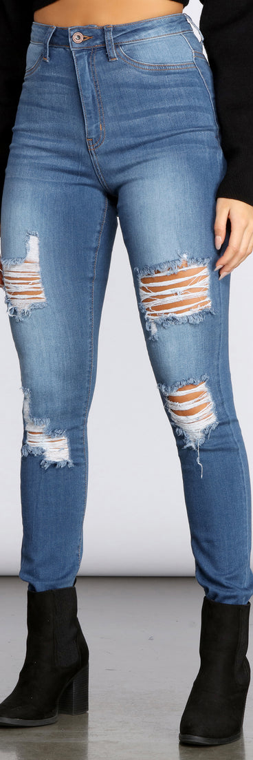 High Rise Super Destructed Skinny Jeans for 2022 festival outfits, festival dress, outfits for raves, concert outfits, and/or club outfits