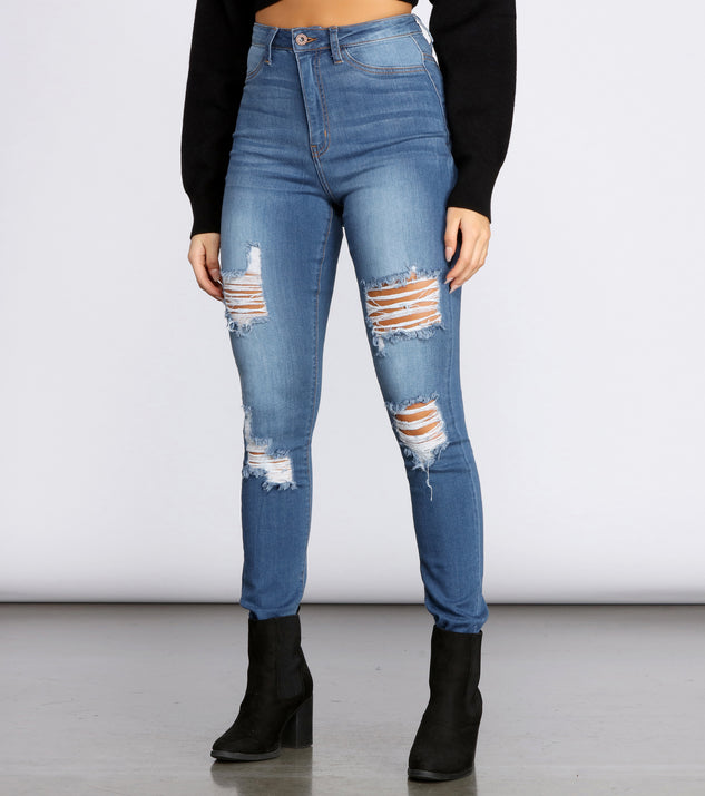 High Rise Super Destructed Skinny Jeans for 2022 festival outfits, festival dress, outfits for raves, concert outfits, and/or club outfits