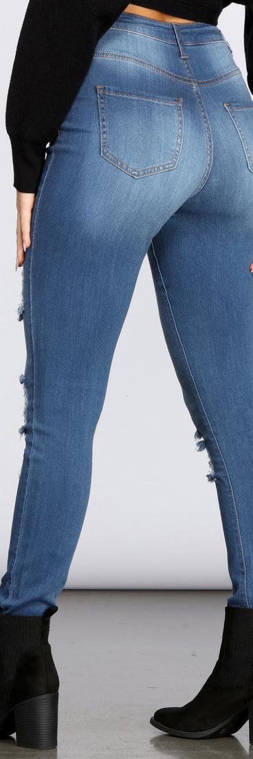 High Rise Super Destructed Skinny Jeans for 2022 festival outfits, festival dress, outfits for raves, concert outfits, and/or club outfits