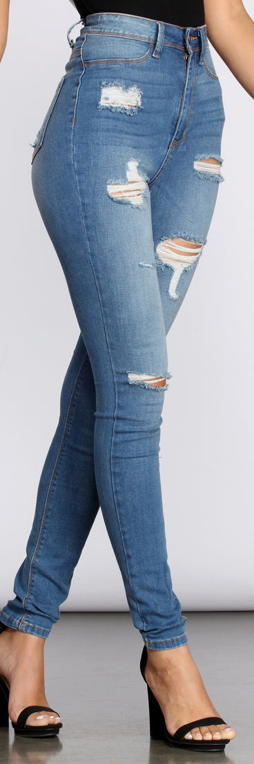 High Rise Super Destructed Skinny Jeans for 2022 festival outfits, festival dress, outfits for raves, concert outfits, and/or club outfits