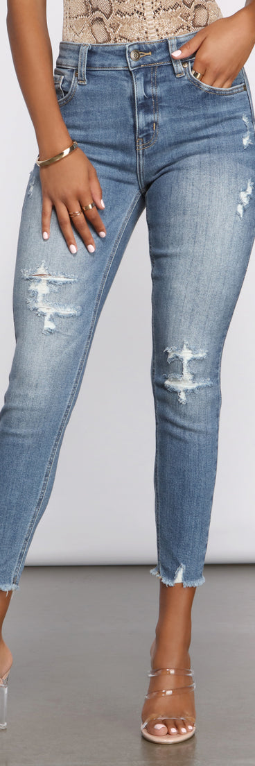 Clara High Rise Destructed Skinny Crop Jeans for 2023 festival outfits, festival dress, outfits for raves, concert outfits, and/or club outfits