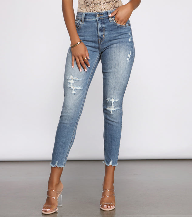 Clara High Rise Destructed Skinny Crop Jeans for 2023 festival outfits, festival dress, outfits for raves, concert outfits, and/or club outfits