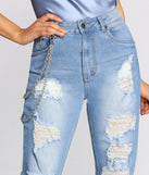 High Rise Destructed Chained Denim Joggers is a trendy pick to create 2023 festival outfits, festival dresses, outfits for concerts or raves, and complete your best party outfits!