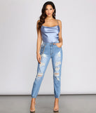 High Rise Destructed Chained Denim Joggers provides a stylish start to creating your best summer outfits of the season with on-trend details for 2023!