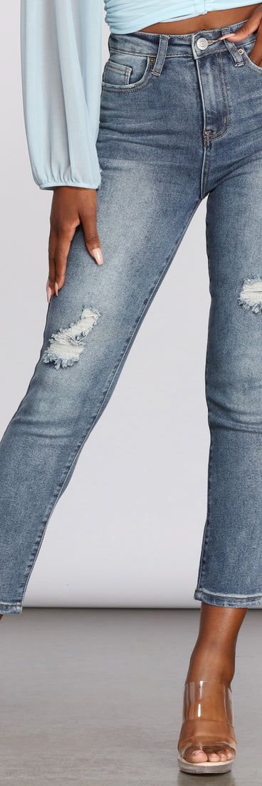High Rise Distressed Tapered Jeans for 2023 festival outfits, festival dress, outfits for raves, concert outfits, and/or club outfits