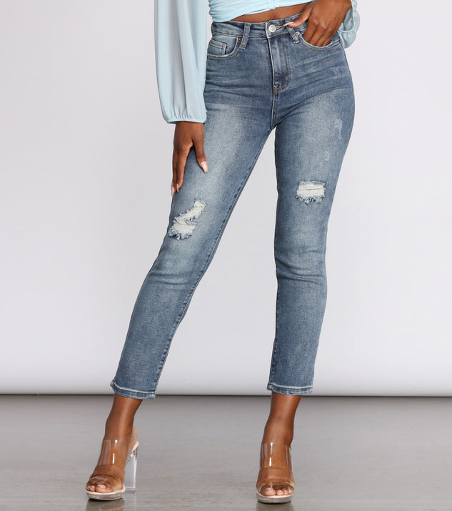 High Rise Distressed Tapered Jeans for 2023 festival outfits, festival dress, outfits for raves, concert outfits, and/or club outfits