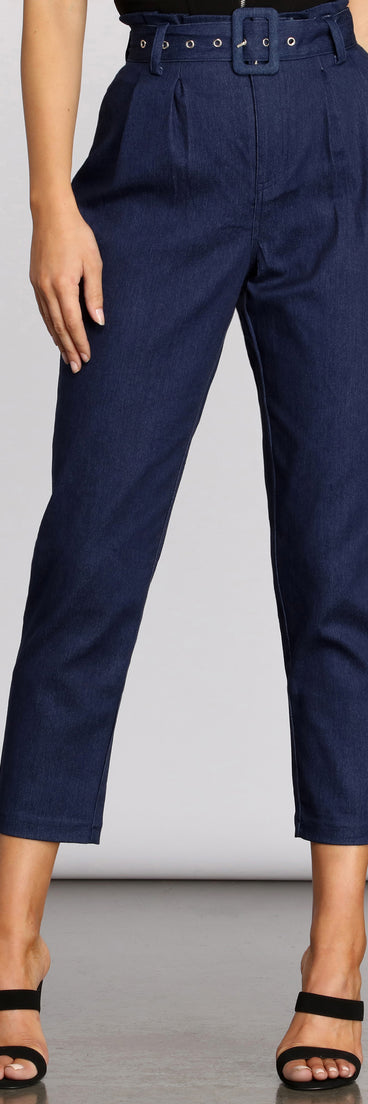 Belted Tapered Denim Pants for 2023 festival outfits, festival dress, outfits for raves, concert outfits, and/or club outfits