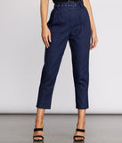 Belted Tapered Denim Pants for 2023 festival outfits, festival dress, outfits for raves, concert outfits, and/or club outfits