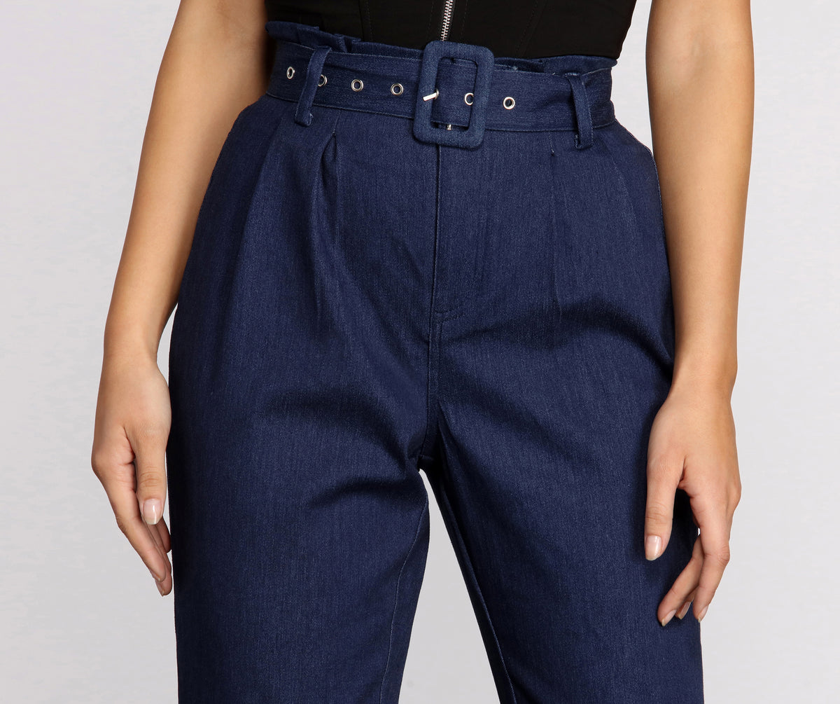 Belted Tapered Denim Pants