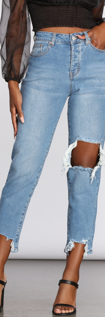 High Rise Destructed Straight Leg Jeans for 2023 festival outfits, festival dress, outfits for raves, concert outfits, and/or club outfits