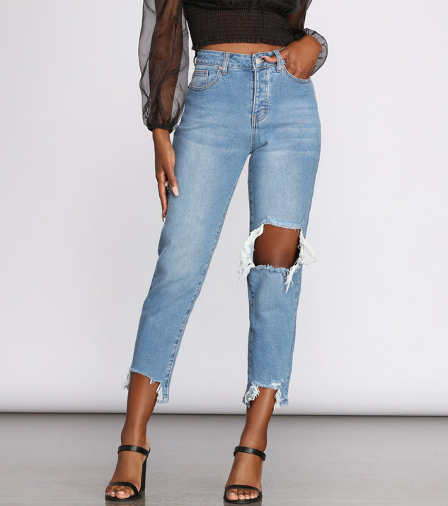 High Rise Destructed Straight Leg Jeans for 2023 festival outfits, festival dress, outfits for raves, concert outfits, and/or club outfits