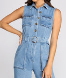 Just Being Me Utility Denim Jumpsuit provides a stylish start to creating your best summer outfits of the season with on-trend details for 2023!