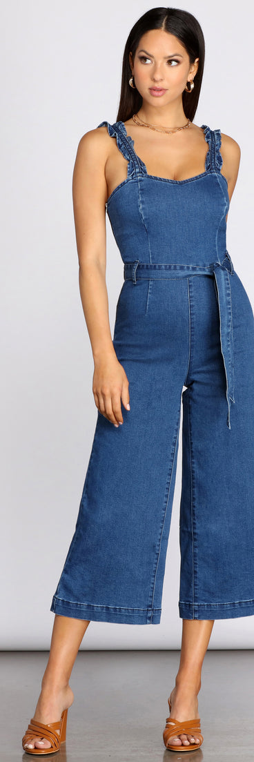Denim Dream Culotte Jumpsuit will help you dress the part in stylish holiday party attire, an outfit for a New Year’s Eve party, & dressy or cocktail attire for any event.