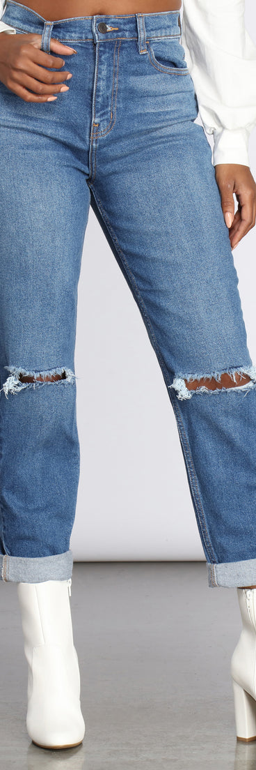High Rise Distressed Mom Jeans for 2023 festival outfits, festival dress, outfits for raves, concert outfits, and/or club outfits