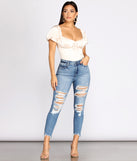 Rise Up Distressed Skinny Jeans provides a stylish start to creating your best summer outfits of the season with on-trend details for 2023!