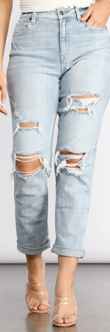 Rocky High Rise Destructed Boyfriend Jeans for 2023 festival outfits, festival dress, outfits for raves, concert outfits, and/or club outfits