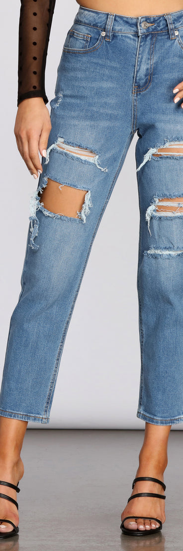 High Rise Majorly Distressed Straight Leg Jeans for 2023 festival outfits, festival dress, outfits for raves, concert outfits, and/or club outfits