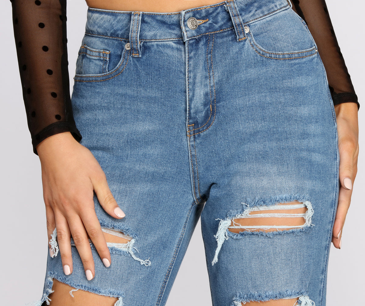 High Rise Majorly Distressed Straight Leg Jeans