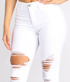 High Rise Destructed Denim Skinny Jeans for 2023 festival outfits, festival dress, outfits for raves, concert outfits, and/or club outfits