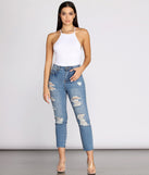 High Rise Straight Leg Destructed Denim Jeans provides a stylish start to creating your best summer outfits of the season with on-trend details for 2023!
