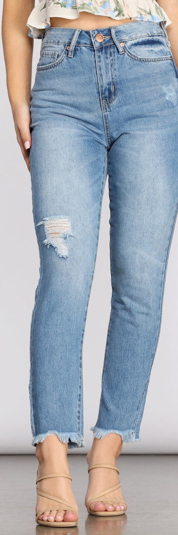 High Rise Frayed Hem Jeans for 2023 festival outfits, festival dress, outfits for raves, concert outfits, and/or club outfits