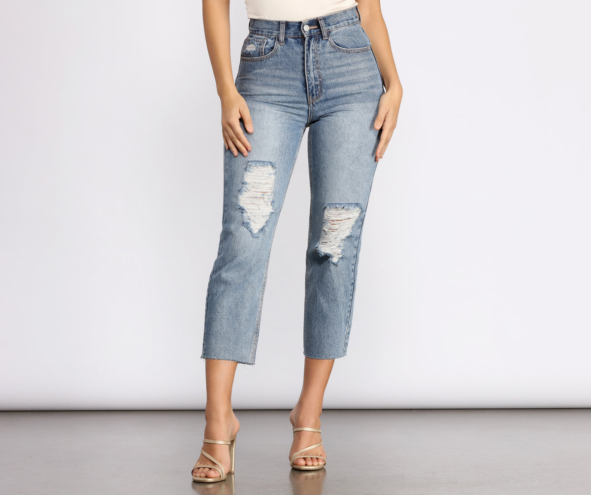 High Rise Cropped Distressed Jeans