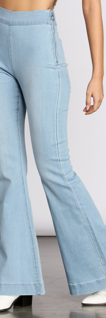 High Rise Denim Flare Pants is a trendy pick to create 2023 festival outfits, festival dresses, outfits for concerts or raves, and complete your best party outfits!