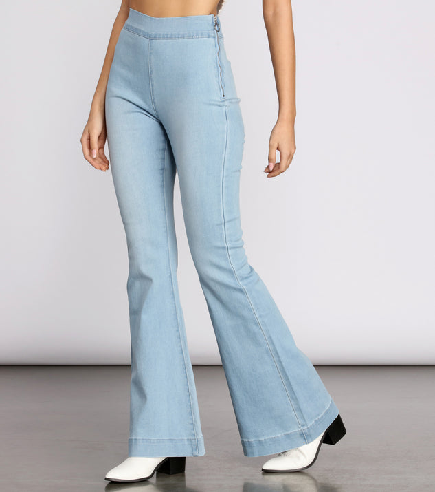 High Rise Denim Flare Pants is a trendy pick to create 2023 festival outfits, festival dresses, outfits for concerts or raves, and complete your best party outfits!