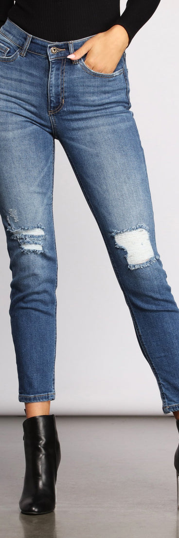 High Rise Knee Slit Skinny Jeans for 2023 festival outfits, festival dress, outfits for raves, concert outfits, and/or club outfits