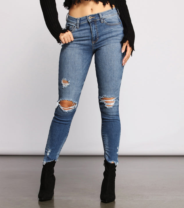Mid-Rise Destructed Skinny Jeans for 2023 festival outfits, festival dress, outfits for raves, concert outfits, and/or club outfits
